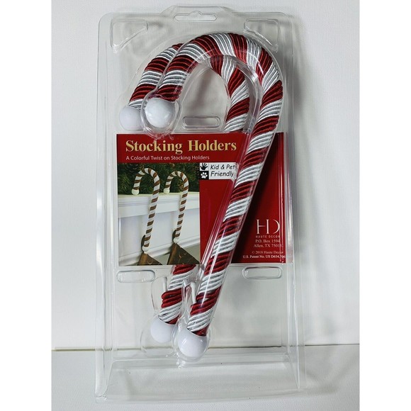 Candy Cane Christmas Stocking Holders Satin Cord Wrap 2 pk Red White Haute Decor - Picture 8 of 16